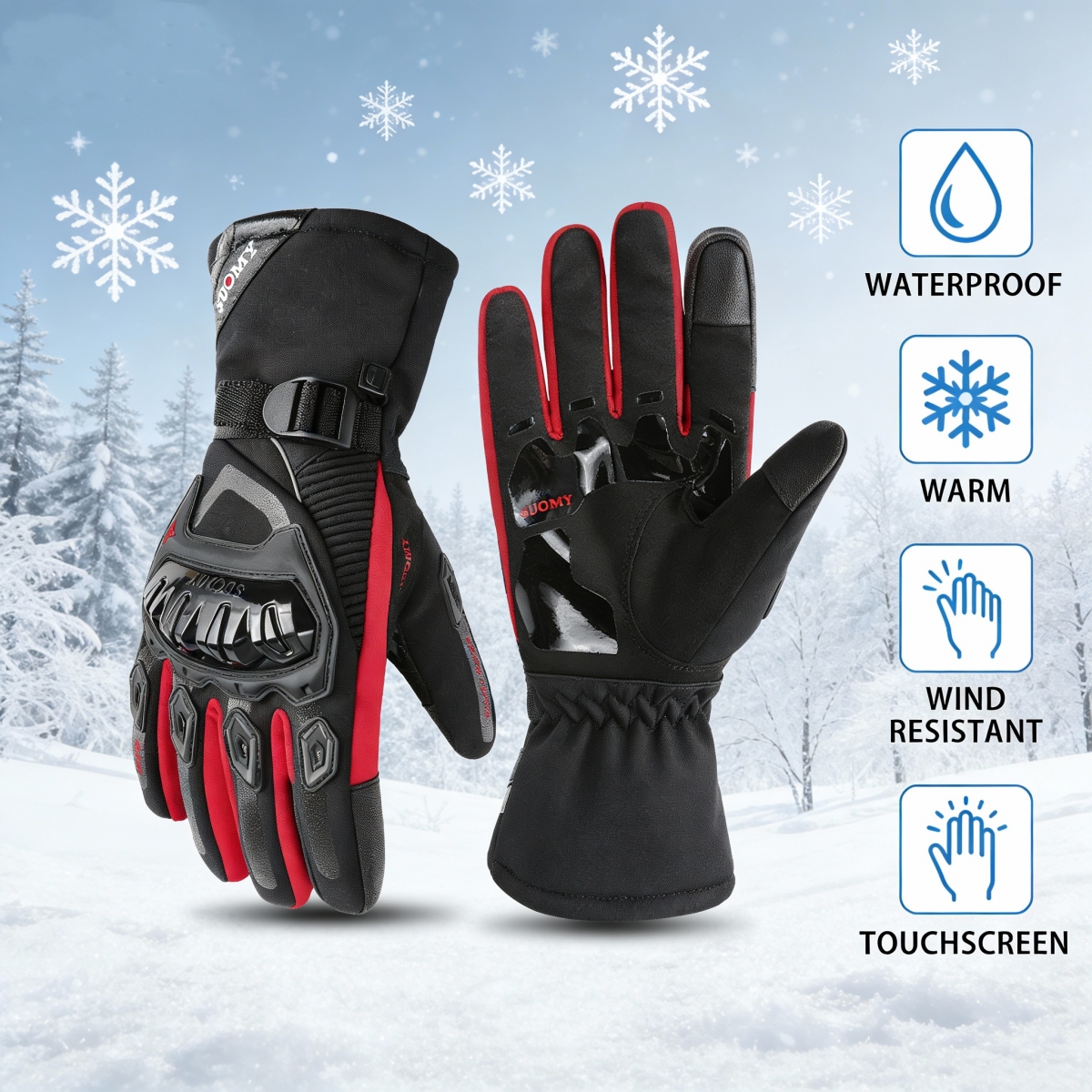 Winter Glove Insulated - Guantes de moto impermeables de invierno: