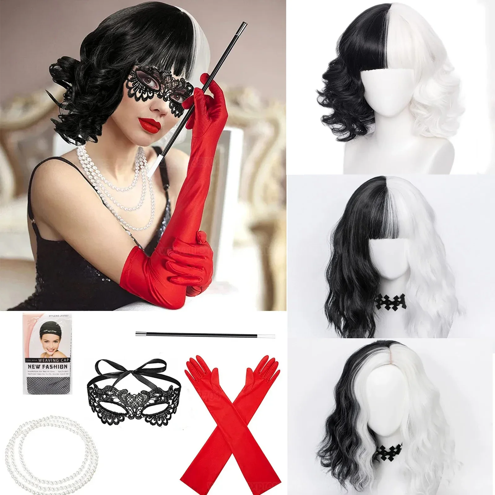 Heat Resistant Glove - Cruella de Vil Anime Cosplay peluca