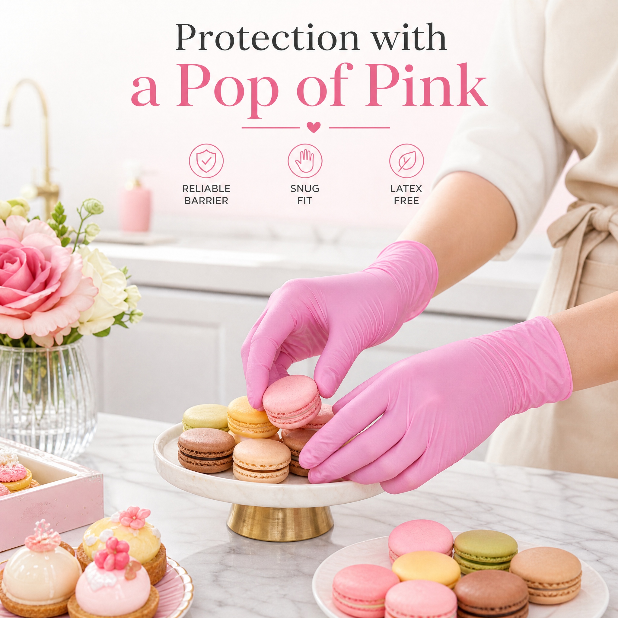 Rubber Glove Cleaning - Guantes de Nitrilo Rosa Simple, 100