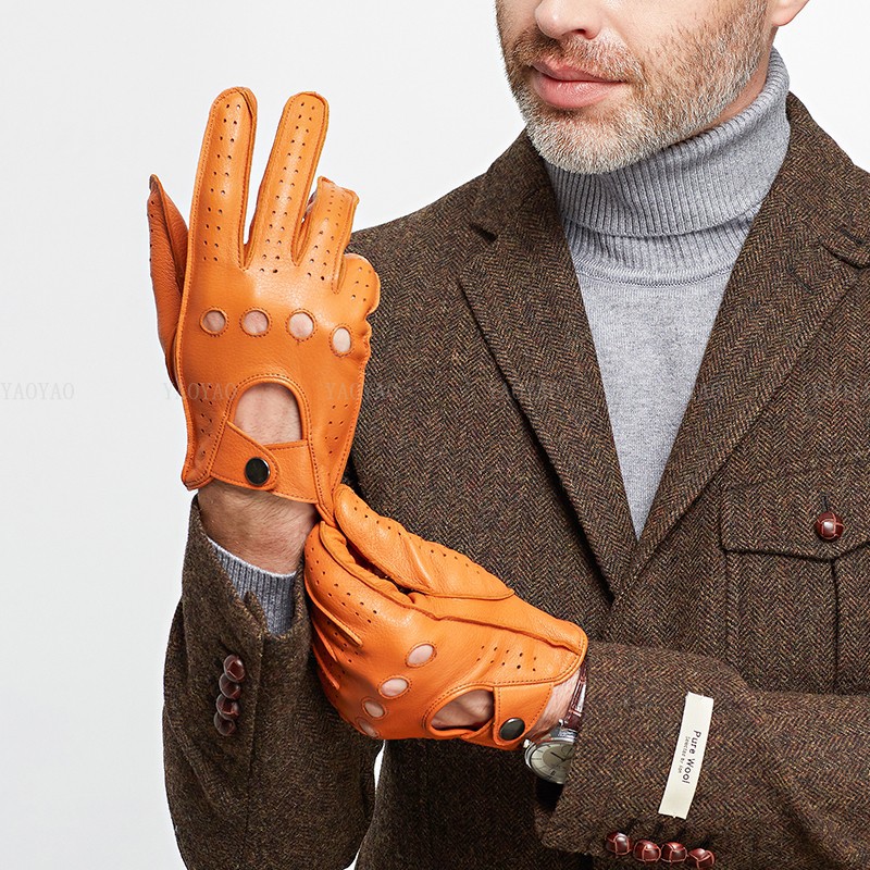 Leather Driving Glove - Guantes de piel auténtica para hombre,