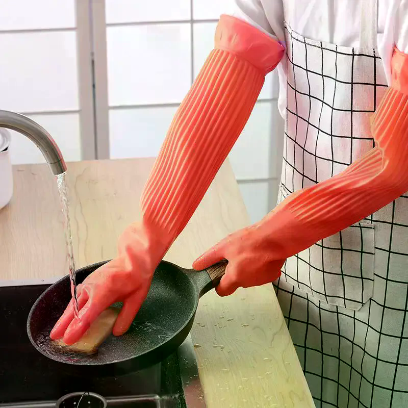 Dish Glove Rubber - Guantes largos de goma reutilizables para