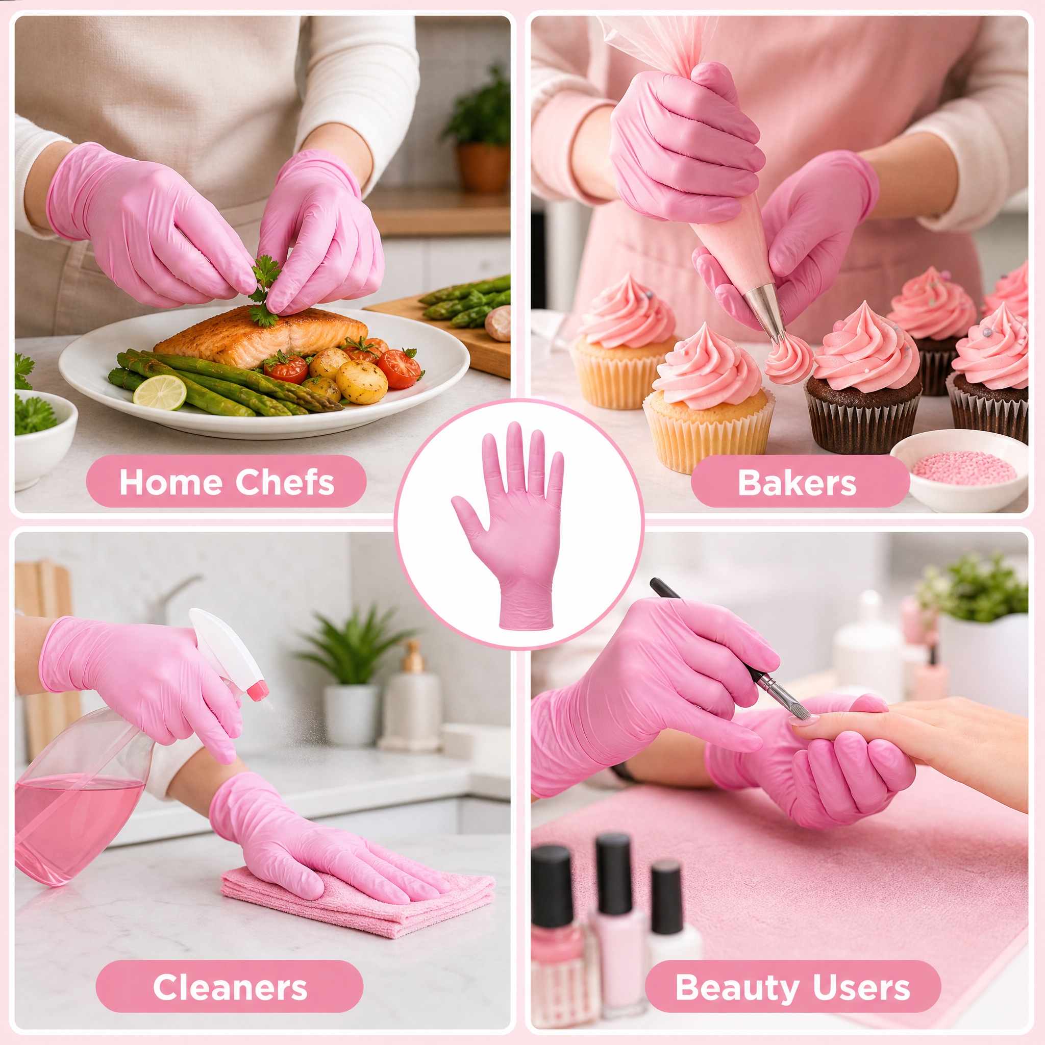 Guantes de Nitrilo Rosa Simple - Rubber Glove Cleaning reseña y precio